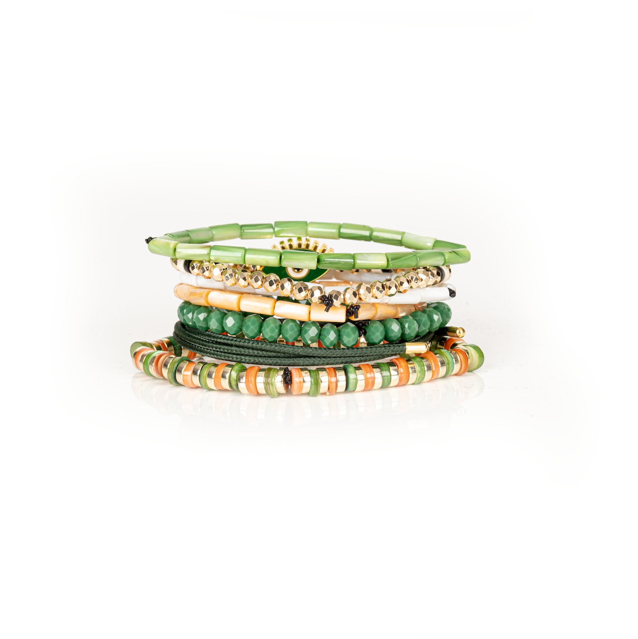 The Guardian Green & Gold Layered Bracelet Set