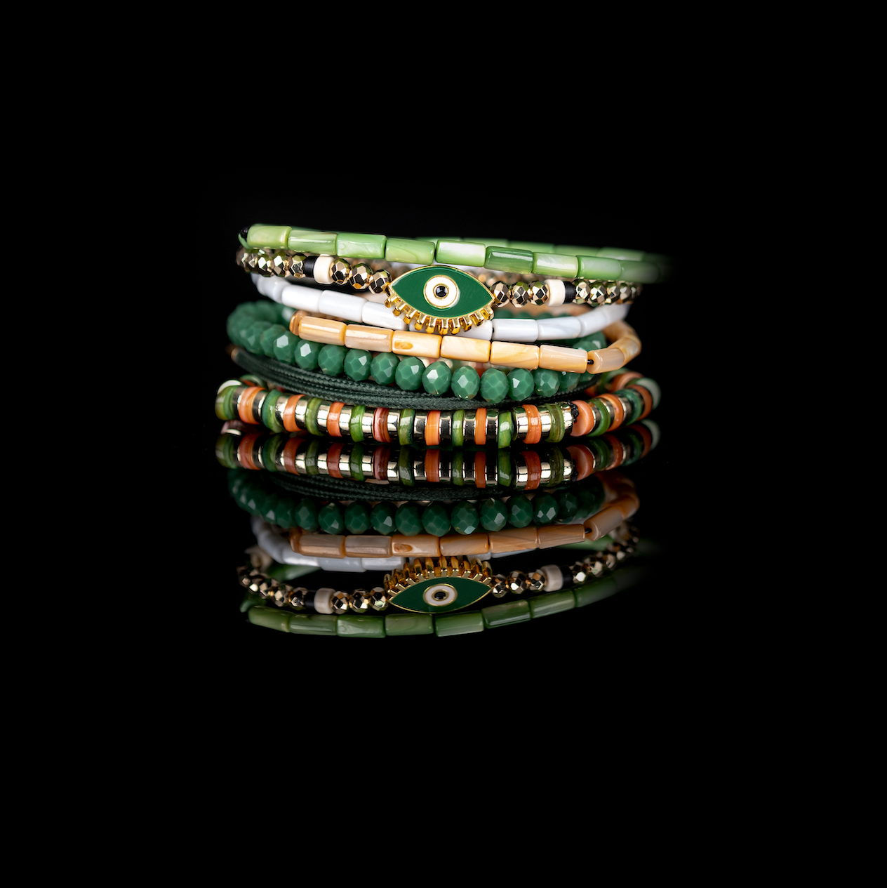 The Guardian Green & Gold Layered Bracelet Set