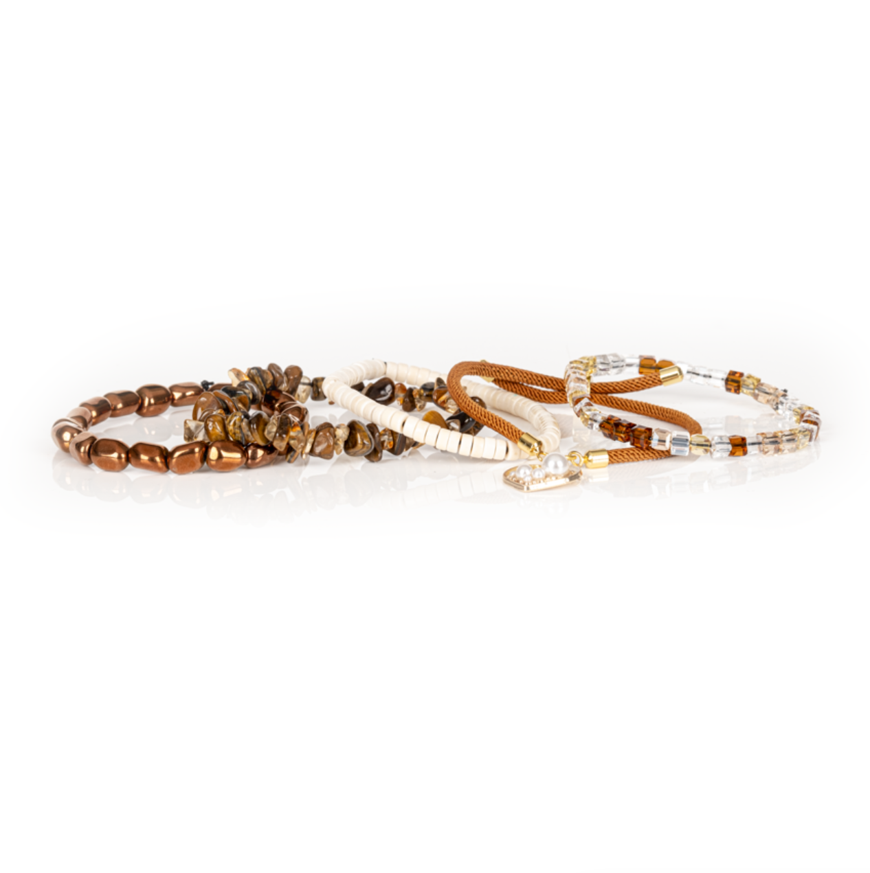 Golden Hour Bronze & Pearl Layered Bracelet Set