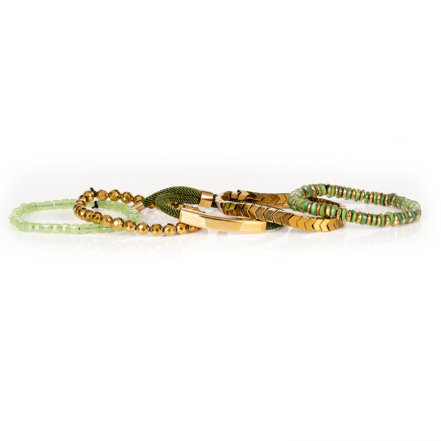 Emerald Chain Stack Bracelet Green & Gold Luxury Beaded Set
