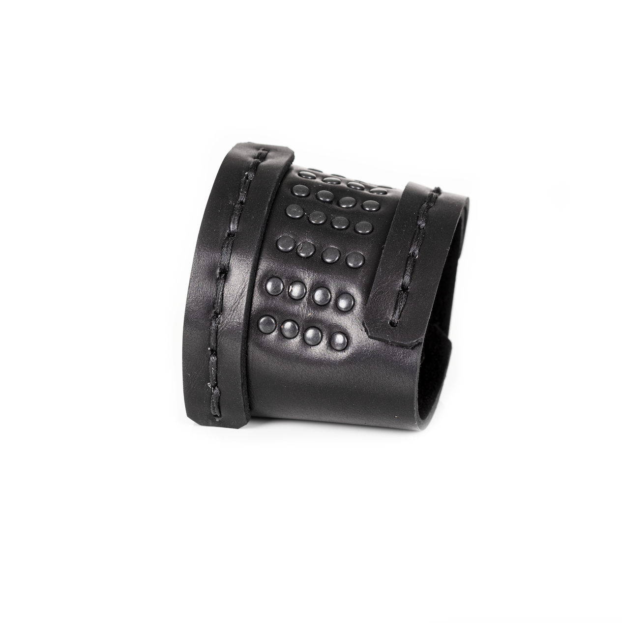 Men’s Wide Black Leather Studded Cuff Bracelet