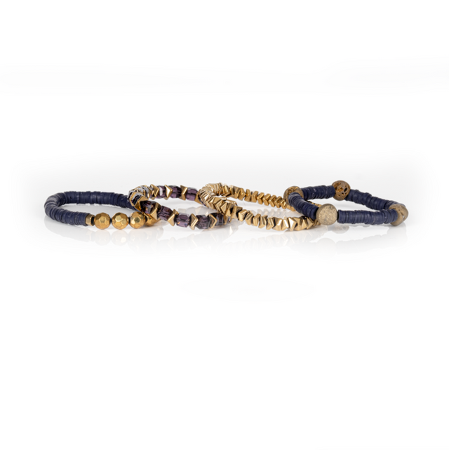 Layered Bead Stack Bracelet Midnight Gold