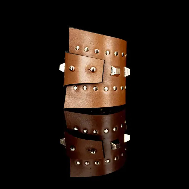 Layered Studded Leather Cuff Bronze Brown Wrap