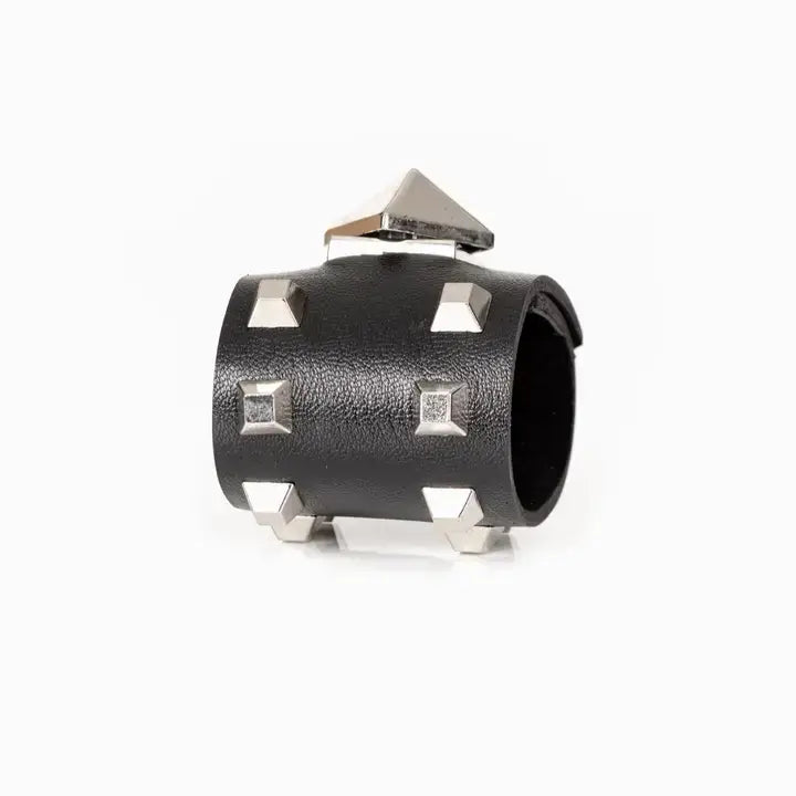 The Apex Black Leather Cuff with Pyramid Studs