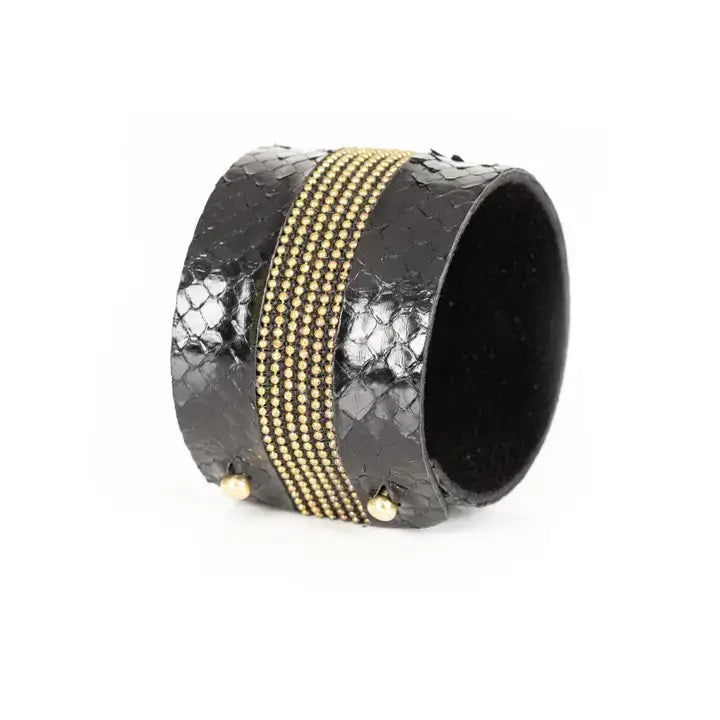 The Golden Venom Black Python Leather Cuff