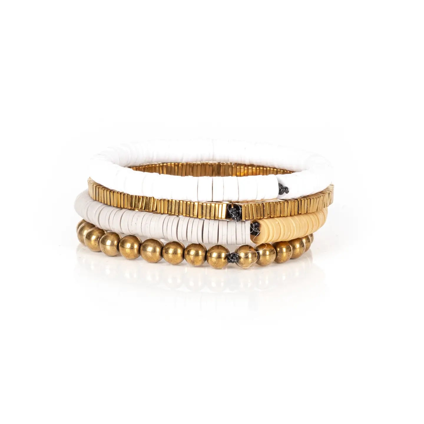 White & Gold Stack Bracelet Set Minimal Luxe Layering