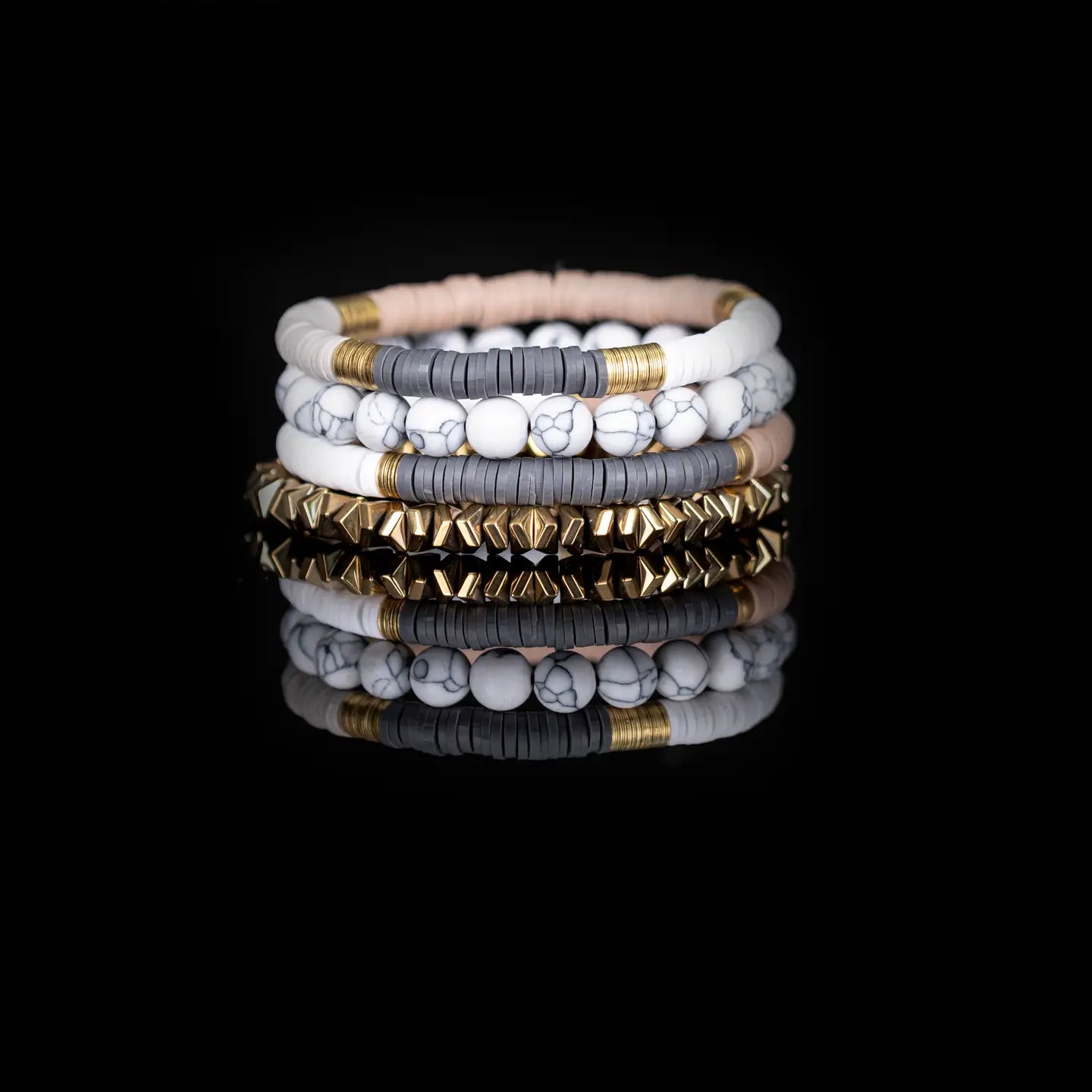 Marble Edge Gold Geometric Stack Bracelet