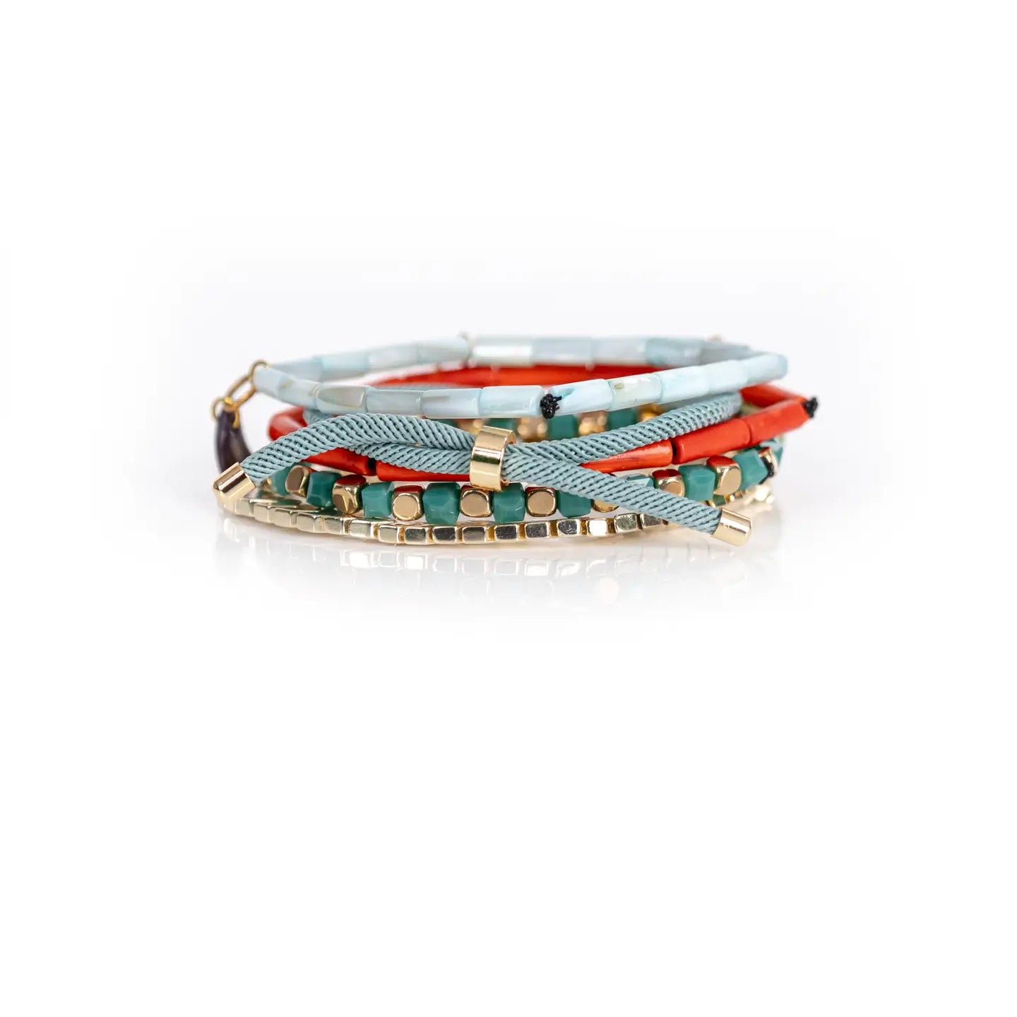 Turquoise & Coral Charm Bracelet Stack