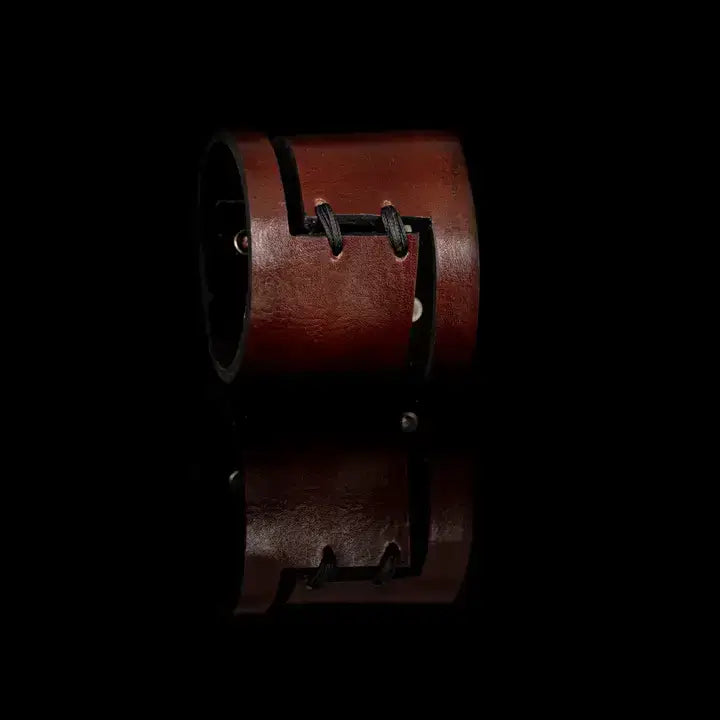 The Rusted Oath Brown Leather Cuff with Cut-Out Design