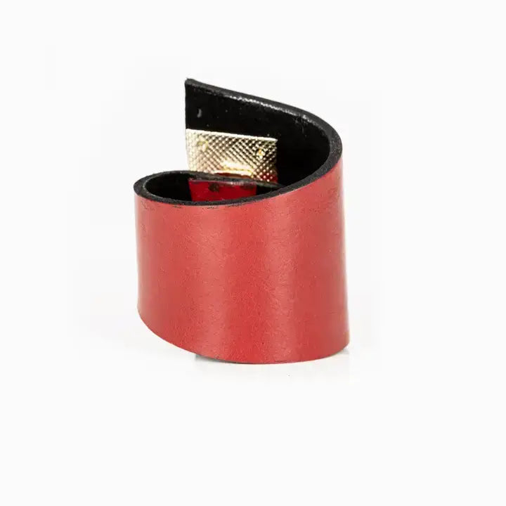Wide Red Leather Cuff Bracelet with Gold Studded Turn