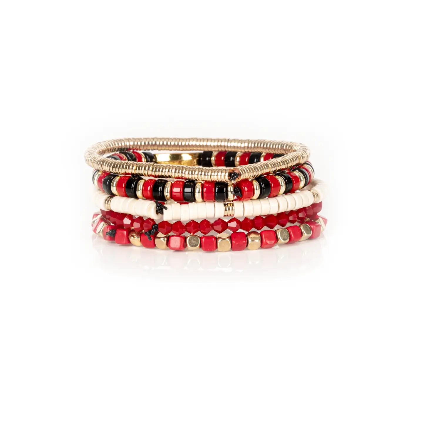 Crimson Signal Bead Stack Bracelet