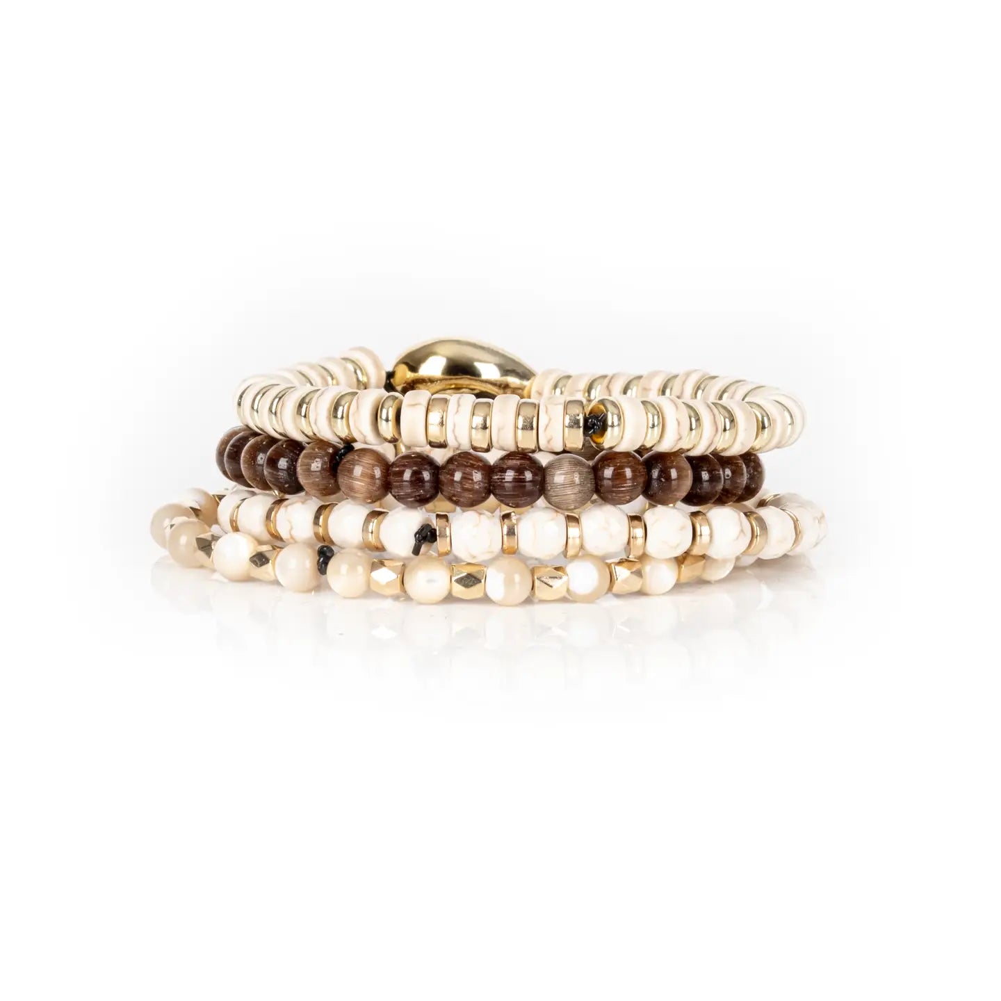 Coastal Cowrie Bracelet Stack Cream, Brown & Gold Starfish