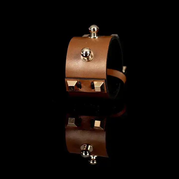 The Sentinel Cuff Camel Leather & Gold Accents