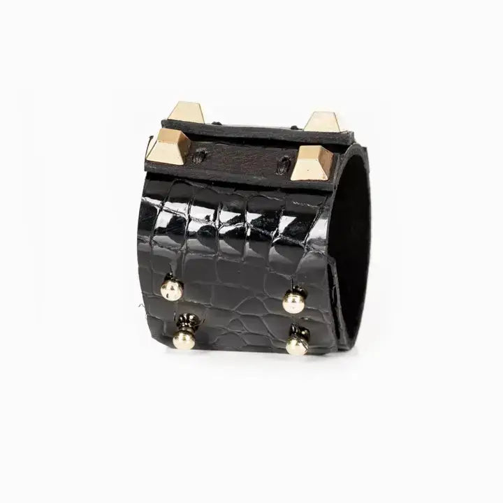 The Fortress Cuff Black Croc-Embossed Italian Leather