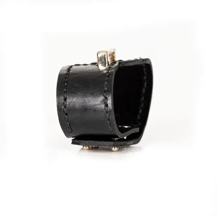 Bold Contrast Leather Cuff Black & Metallic Bronze