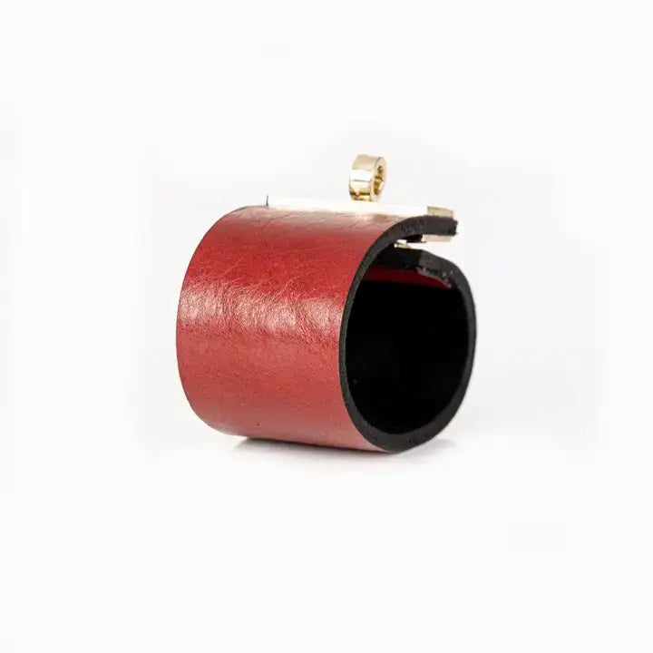 Red Wide Leather Cuff Bracelet with Gold Turn Lock Clasp