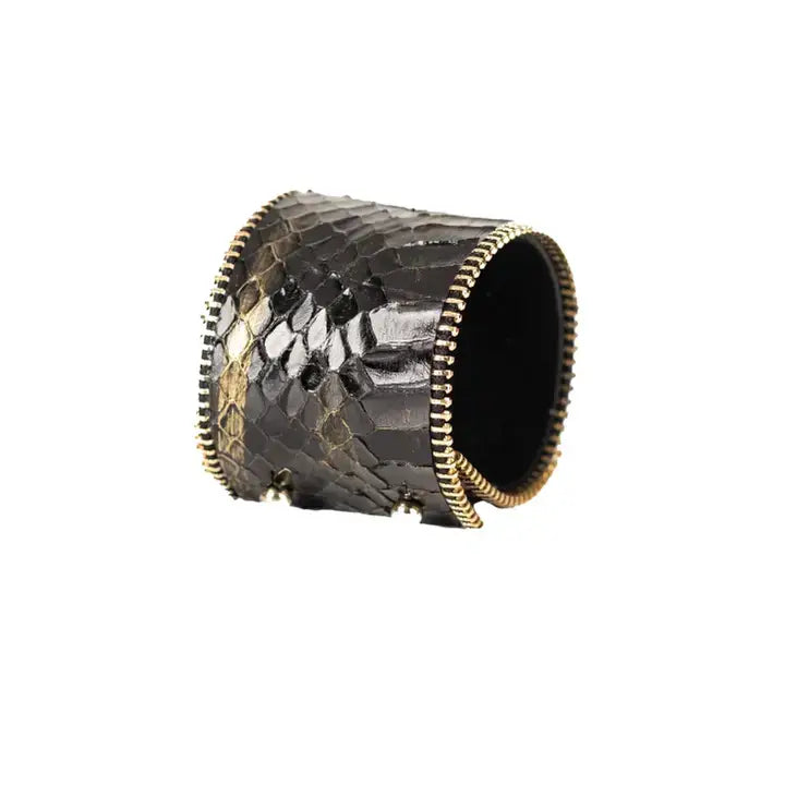 Midnight Python Leather Cuff Black Italian Leather Bracelet