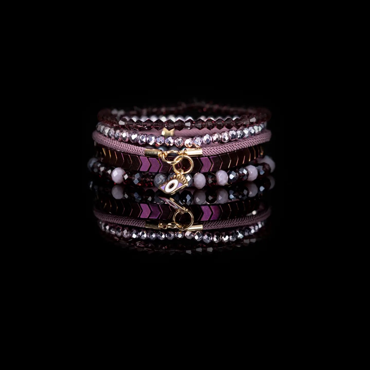 Blush Plum Evil Eye Stack Bracelet Set Crystal & Stone Mix