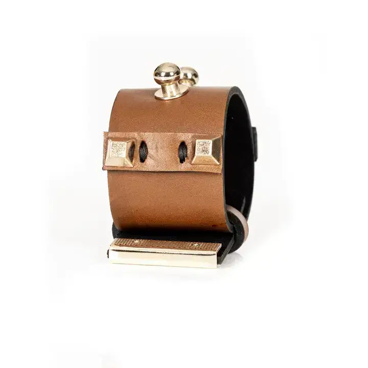 The Sentinel Cuff Camel Leather & Gold Accents