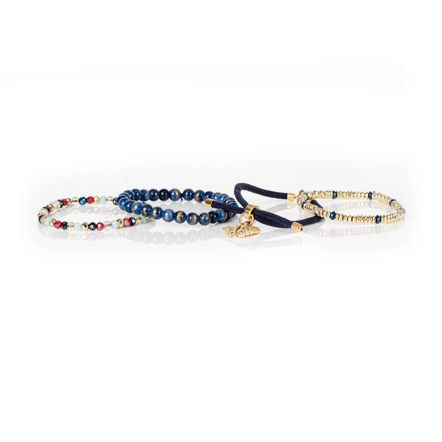 Midnight Shell Multi-Layer Beaded Bracelet Stack Navy & Go
