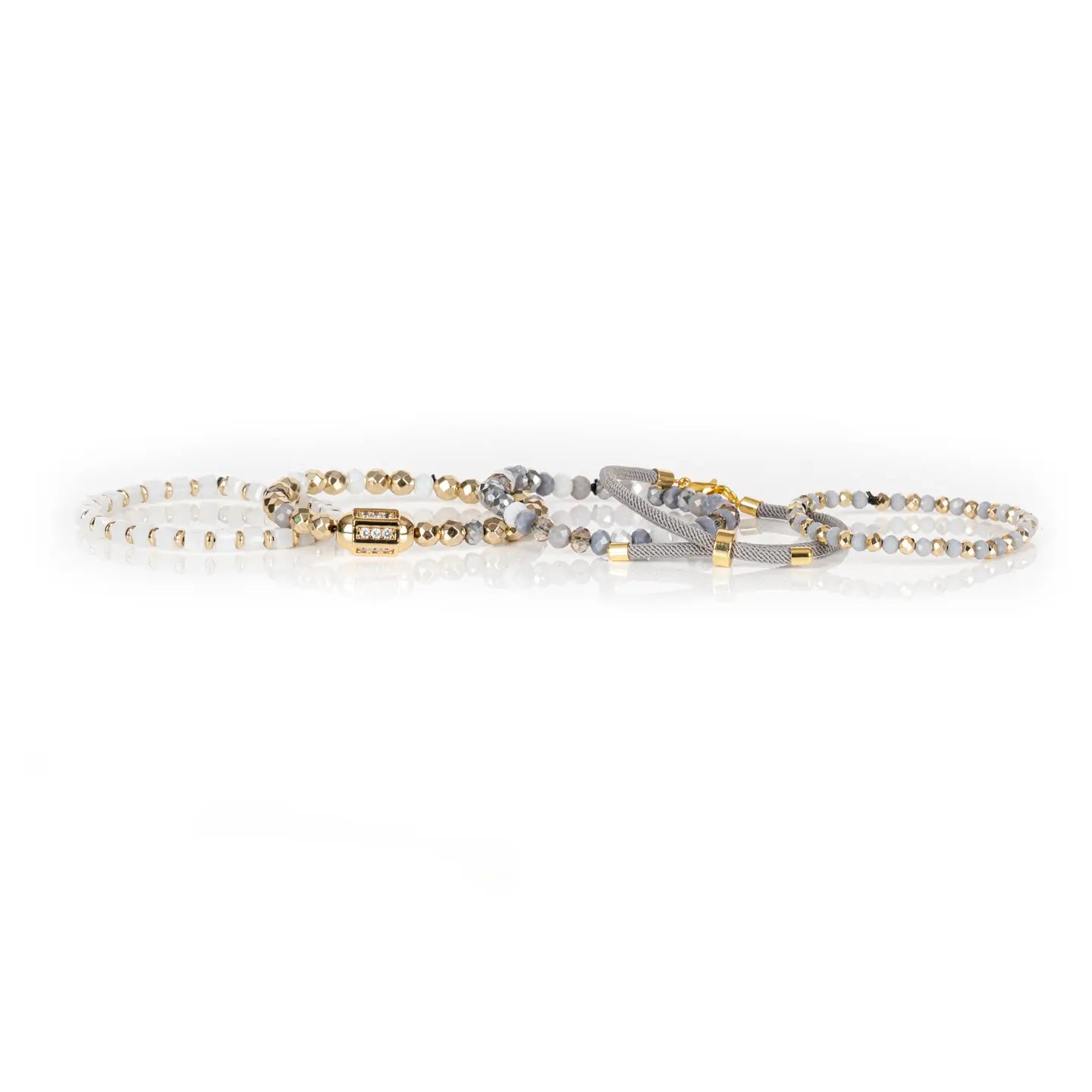 Frosted Ivory & Gold Crystal Stack Bracelet Set