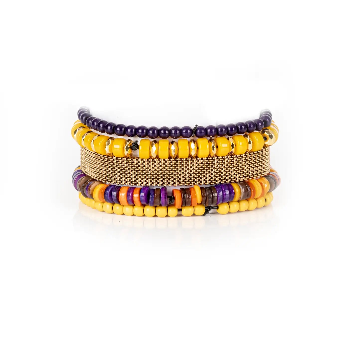 Golden Mesh & Mustard Bead Stack Bracelet