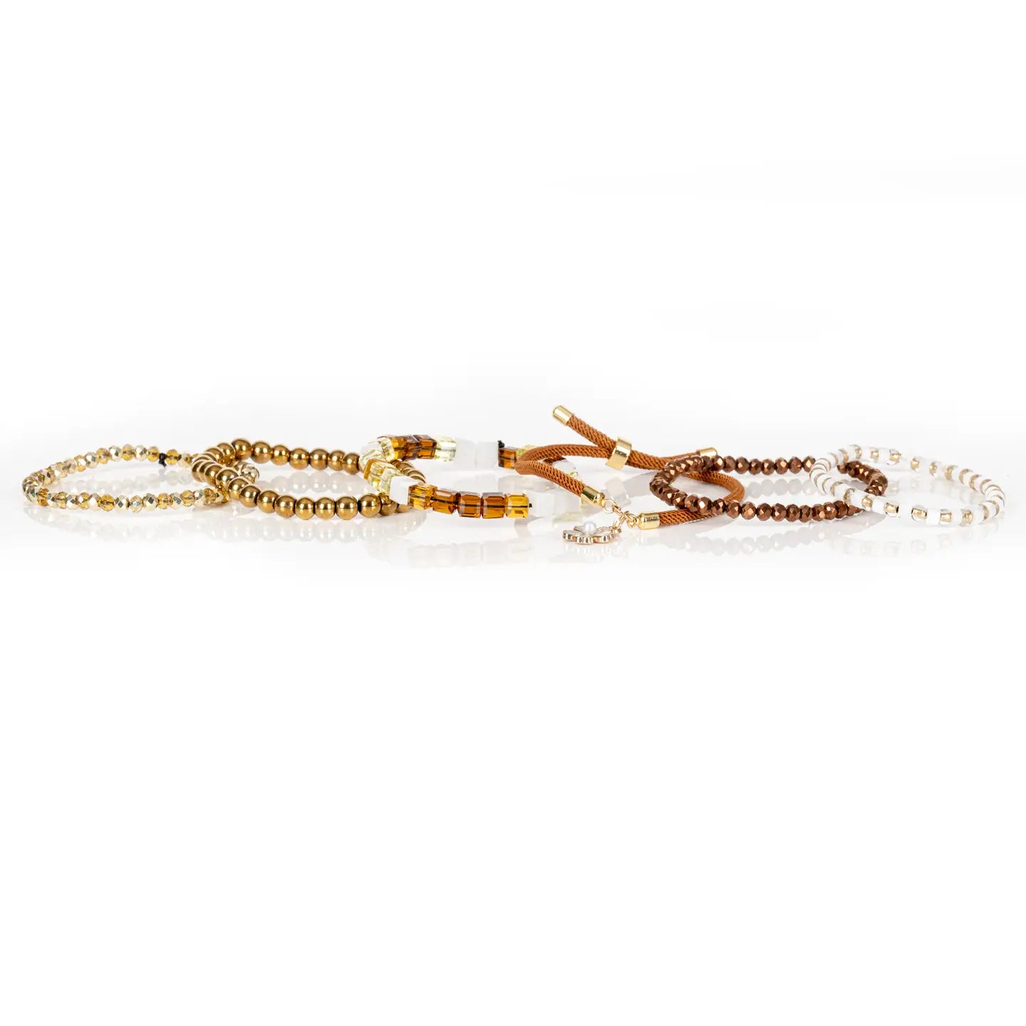 Honey Glow Crystal & Gold Bracelet Stack with White Flower