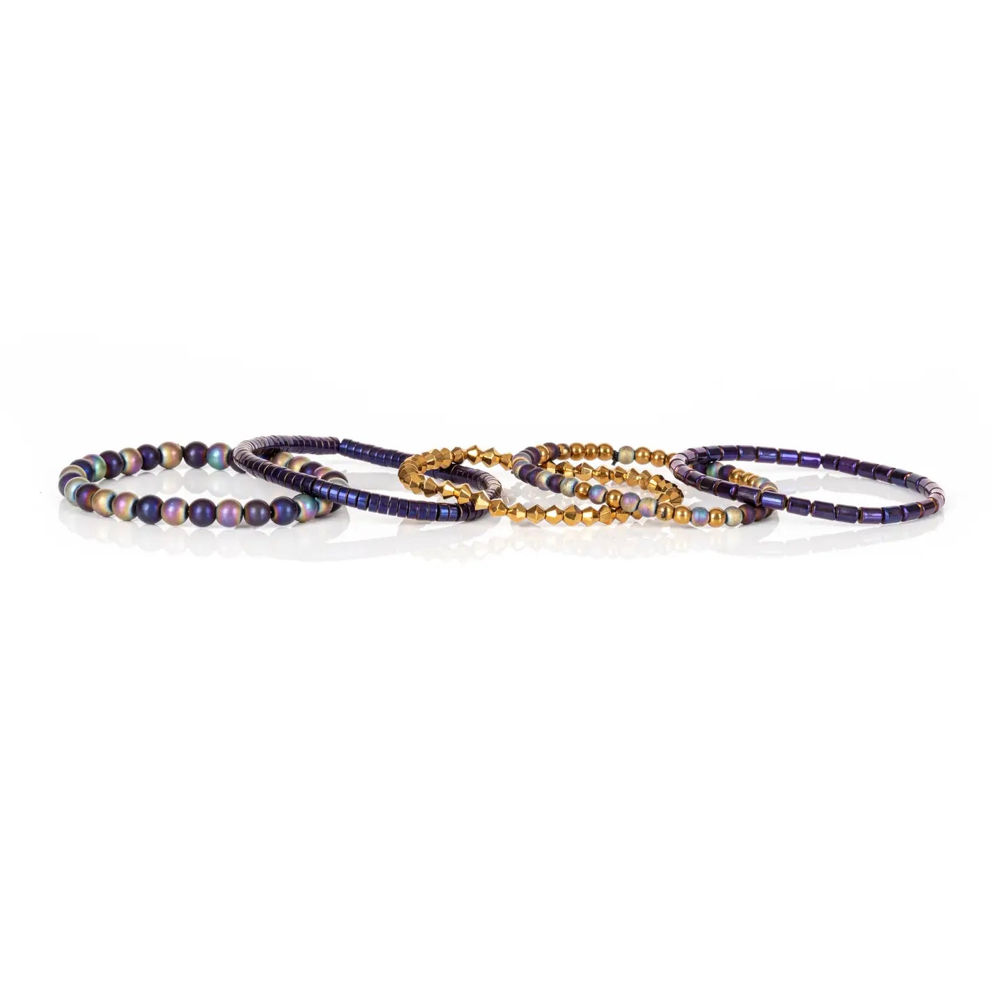 Iridescent Beaded Stack Bracelet Set Midnight Purple & Gold