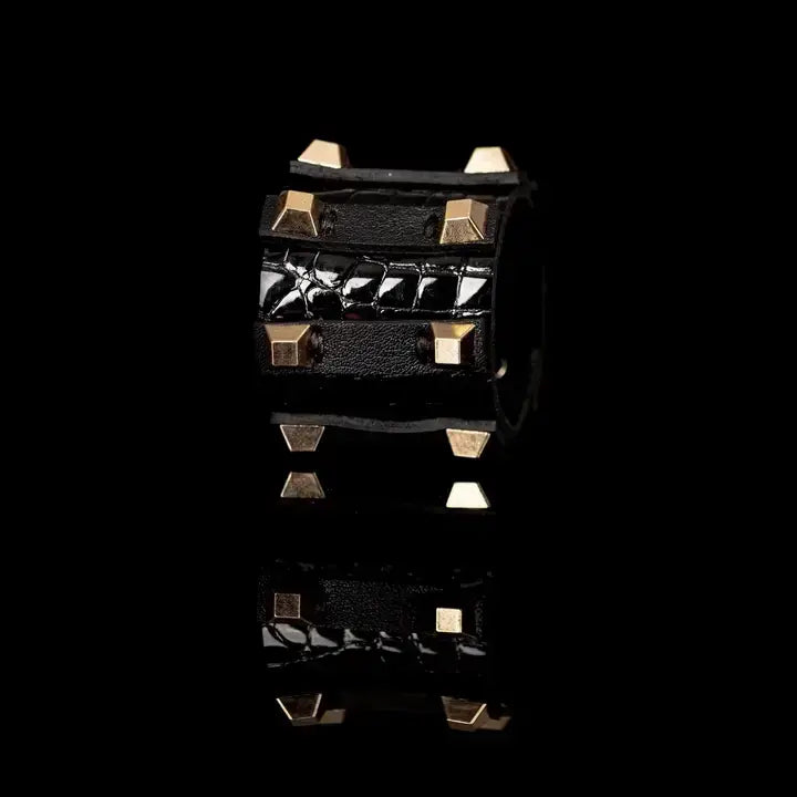The Fortress Cuff Black Croc-Embossed Italian Leather