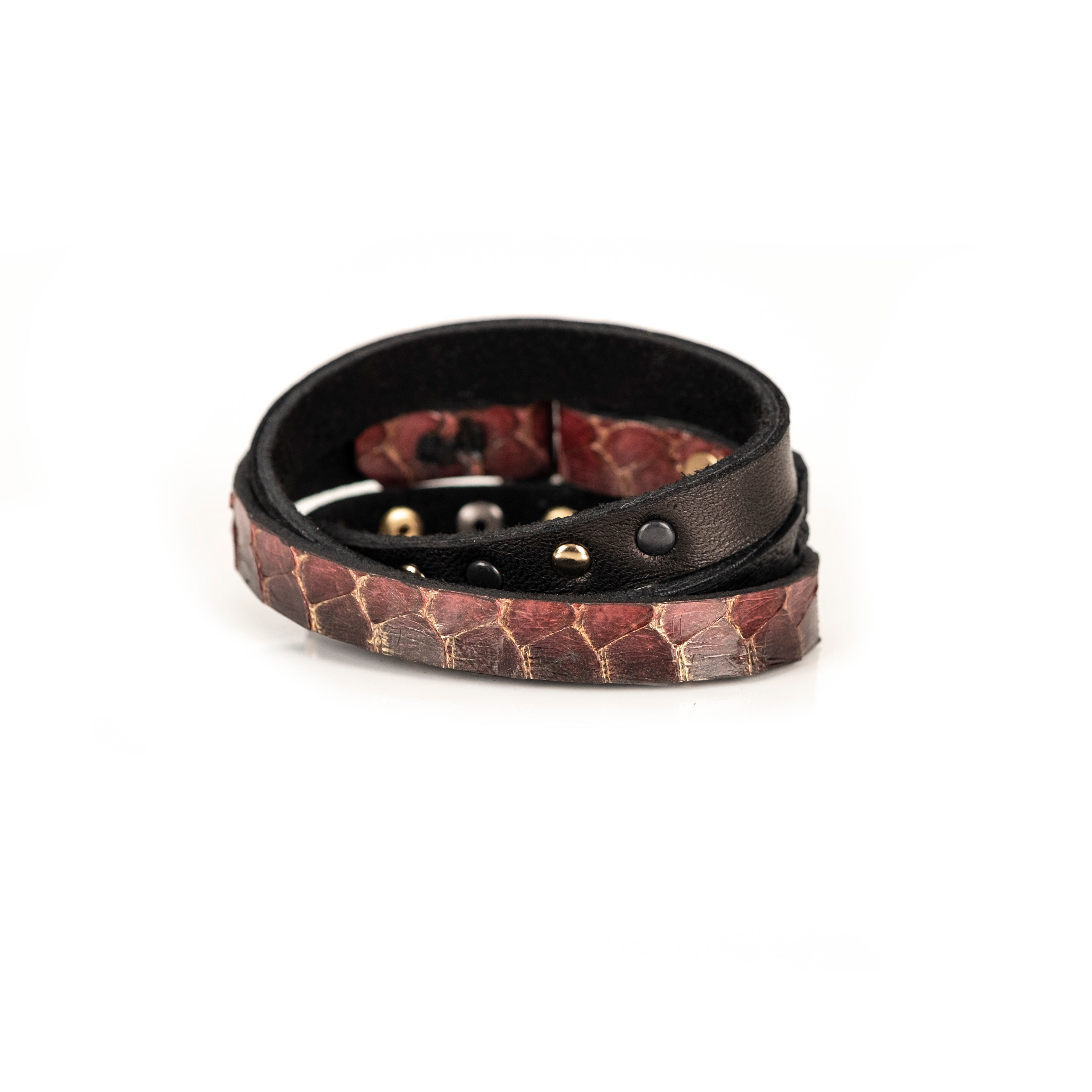 Burgundy crocodile leather bracelet with rectangular crystal centerpiece, handmade exotic leather bracelet by THE DARK