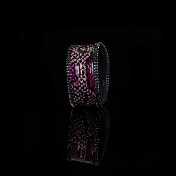 Pink python leather wide cuff bracelet with gunmetal stitched edge detail, handmade exotic leather statement bracelet for women by THE DARK