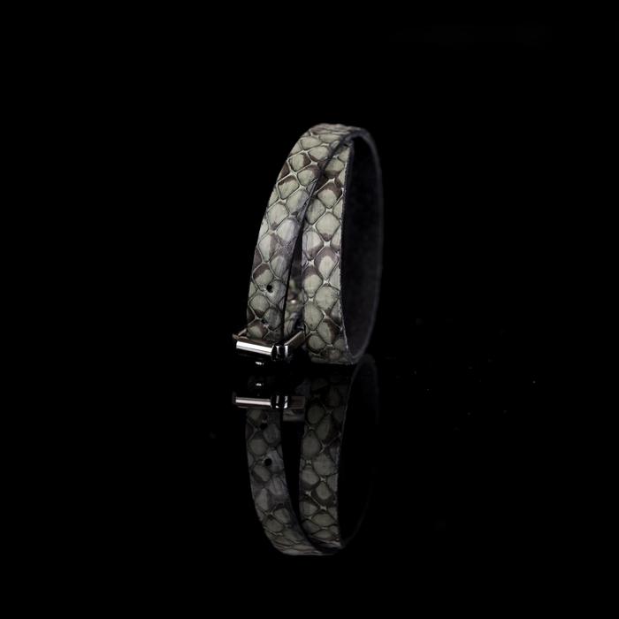 Natural python leather wrap bracelet with gunmetal buckle closure, handmade exotic leather bracelet by THE DARK