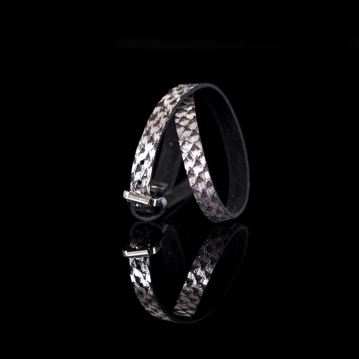 Natural python leather wrap bracelet with silver buckle closure, handmade exotic leather bracelet by THE DARK
