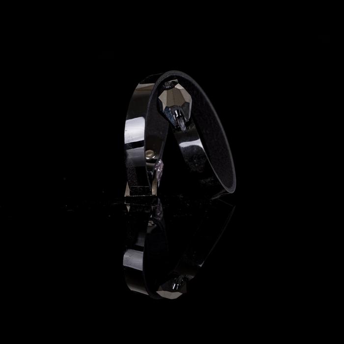 Black patent leather wrap bracelet with faceted dark crystal centerpiece, handmade statement bracelet by THE DARK
