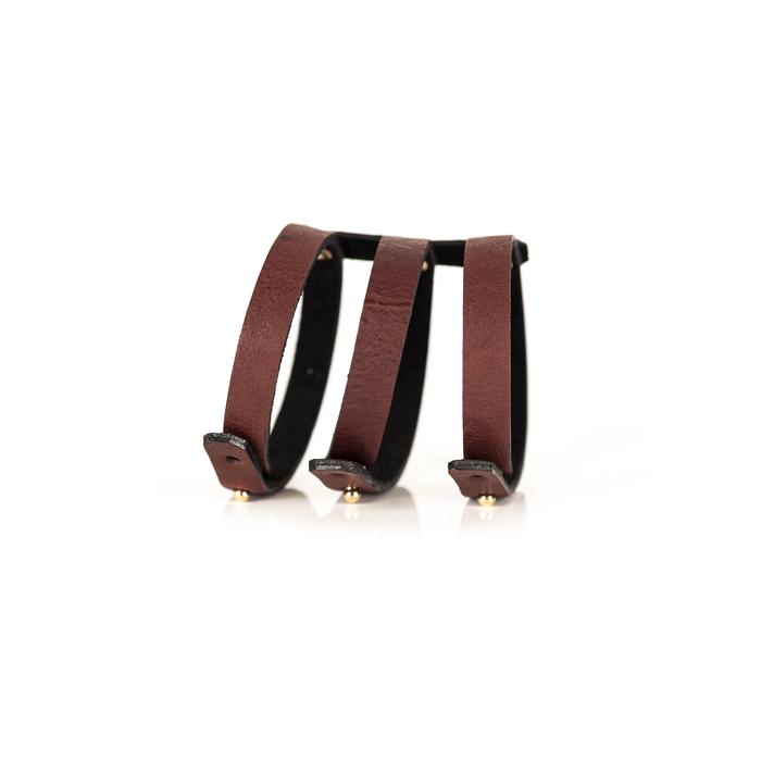 Triple strap brown leather cuff bracelet with python leather accent and gold rivets, handmade leather statement bracelet by THE DARK