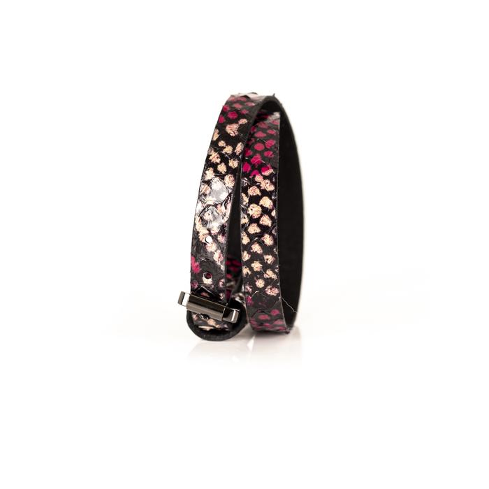 Pink python leather wrap bracelet with gunmetal buckle closure, handmade exotic leather bracelet by THE DARK