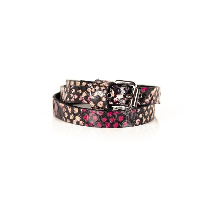 Pink python leather wrap bracelet with gunmetal buckle closure, handmade exotic leather bracelet by THE DARK