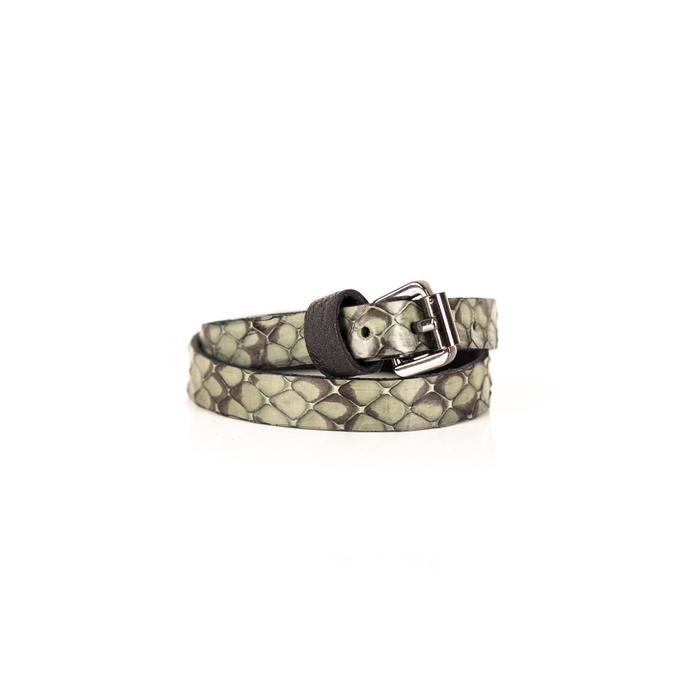 Natural python leather wrap bracelet with gunmetal buckle closure, handmade exotic leather bracelet by THE DARK