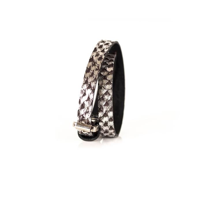 Natural python leather wrap bracelet with silver buckle closure, handmade exotic leather bracelet by THE DARK