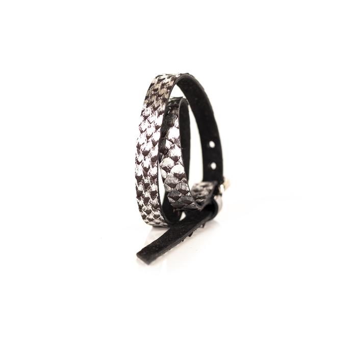 Natural Python Leather Wrap Bracelet with Silver Buckle