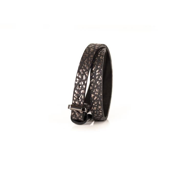 Metallic python leather wrap bracelet with gunmetal buckle closure, handmade exotic leather bracelet by THE DARK