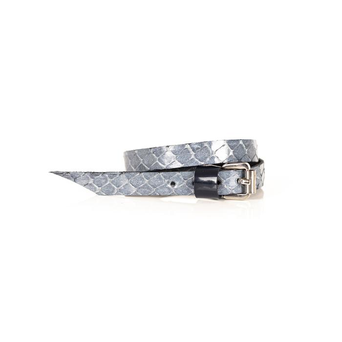 Silver python leather wrap bracelet with silver buckle closure, handmade exotic leather bracelet by THE DARK