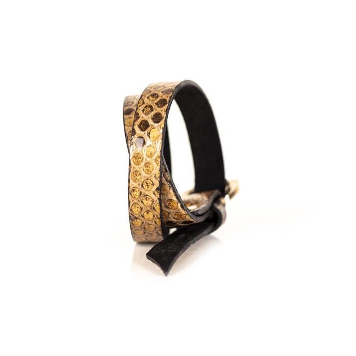 Golden python leather wrap bracelet with gold buckle closure, handmade exotic leather bracelet by THE DARK