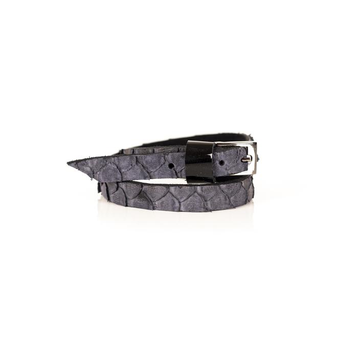 Black exotic textured leather wrap bracelet with gunmetal buckle closure, handmade statement bracelet by THE DARK