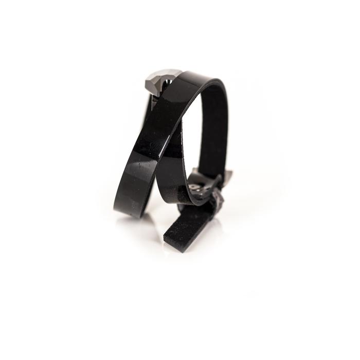 Black patent leather wrap bracelet with faceted dark crystal centerpiece, handmade statement bracelet by THE DARK
