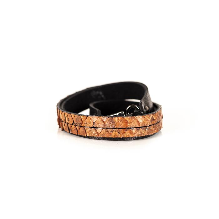 Amber python leather slim bracelet with metal clasp, handmade exotic leather bracelet by THE DARK