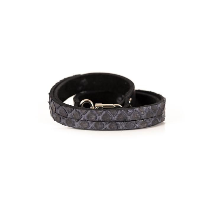 Black python leather slim bracelet with snap closure, handmade exotic leather bracelet by THE DARK