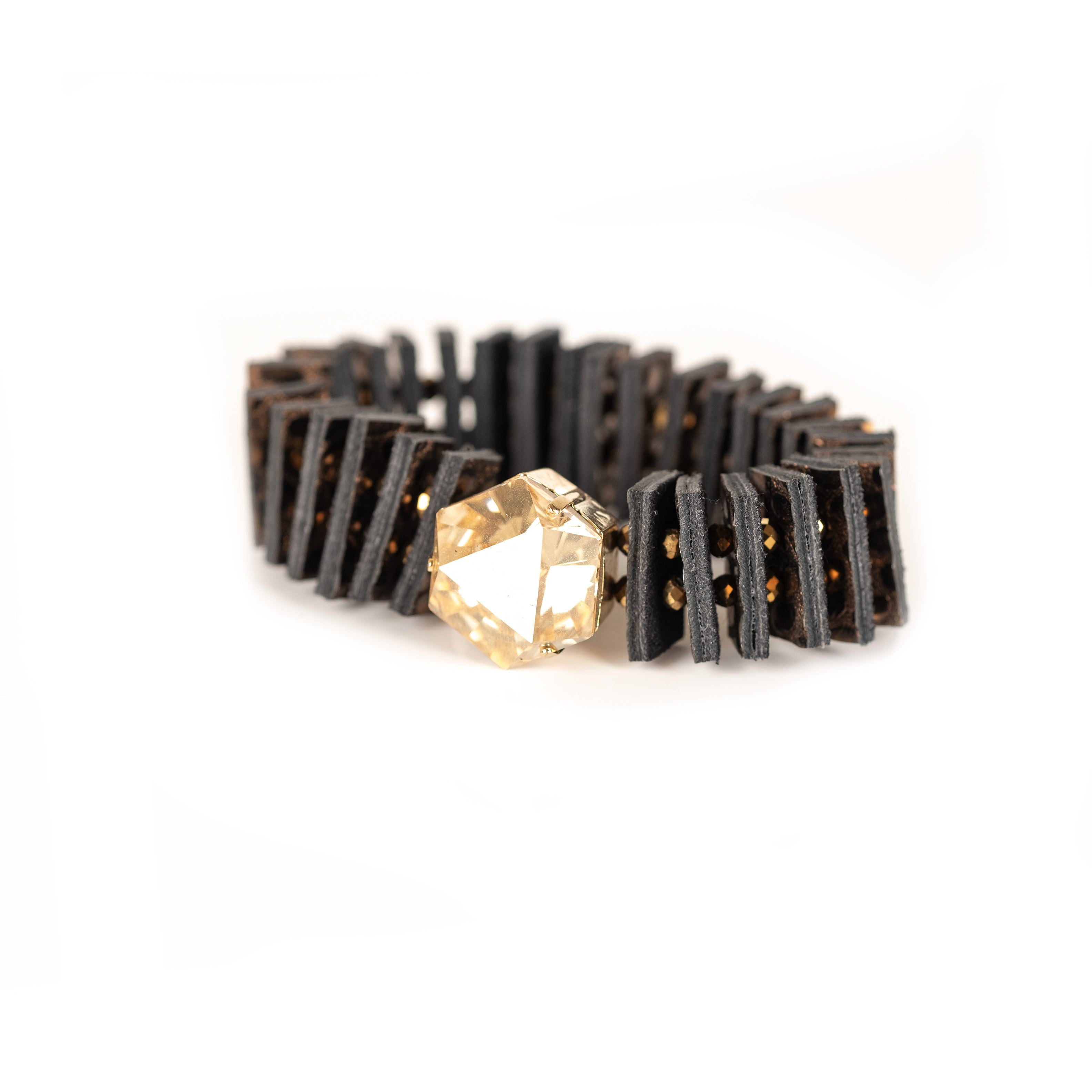 Golden Radiance Architectural Leather Cuff