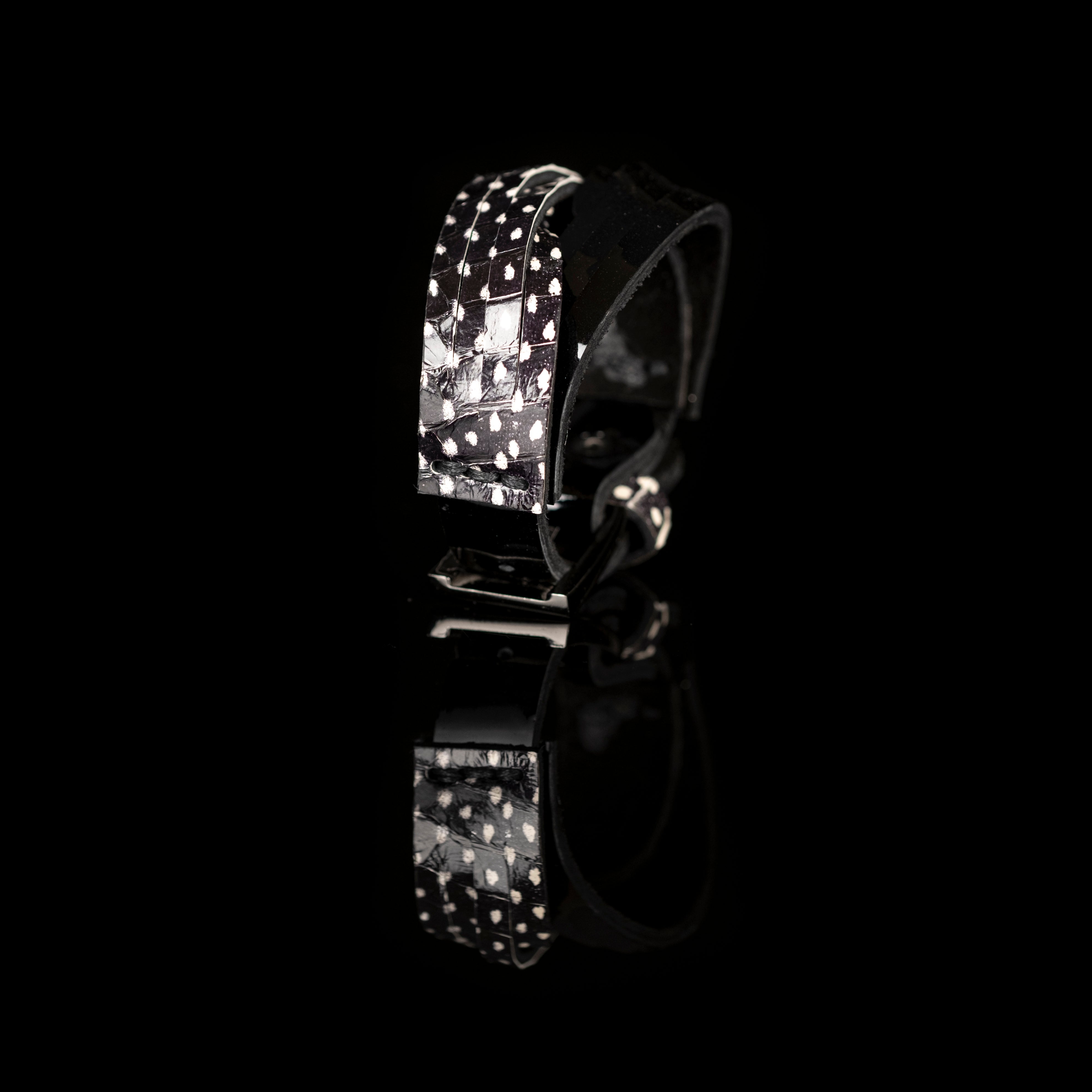 Black stingray leather layered bracelet with buckle closure, handmade exotic leather bracelet by THE DARK