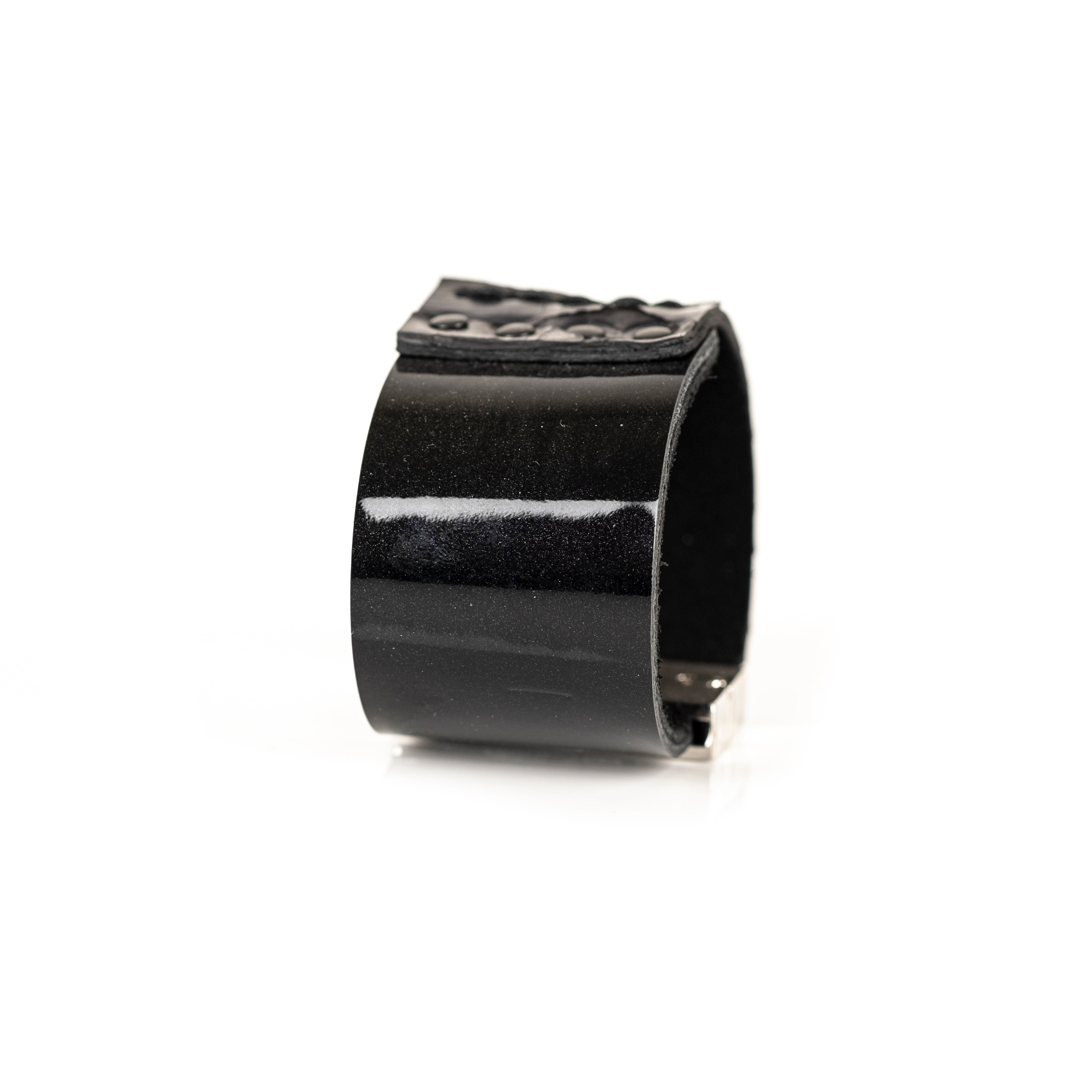 Midnight blue python leather cuff bracelet with natural scale texture, handmade exotic statement cuff by THE DARK